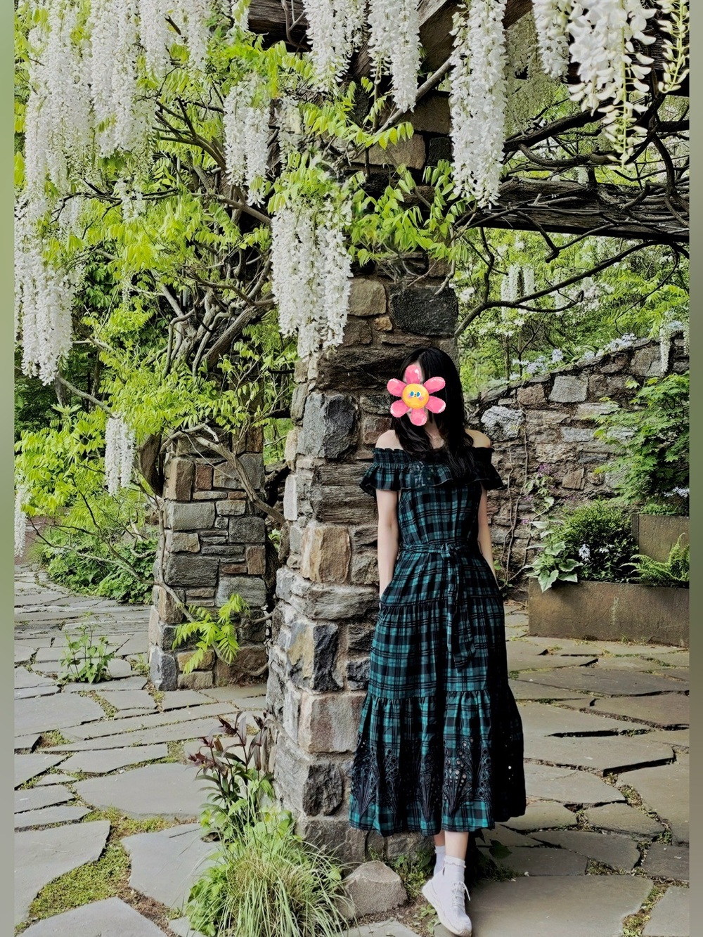New Draper James Green and Black Plaid Off the Shoulder Ruffle Midi Dress XS